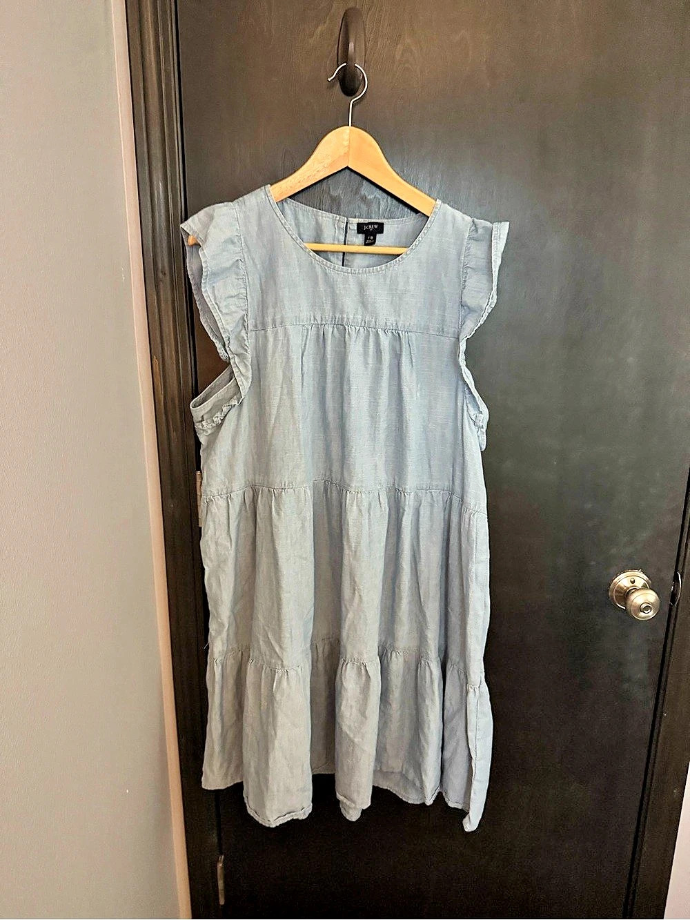 J.Crew Chambray Ruffle Tiered Dress Mini Dress in Blue Size 18